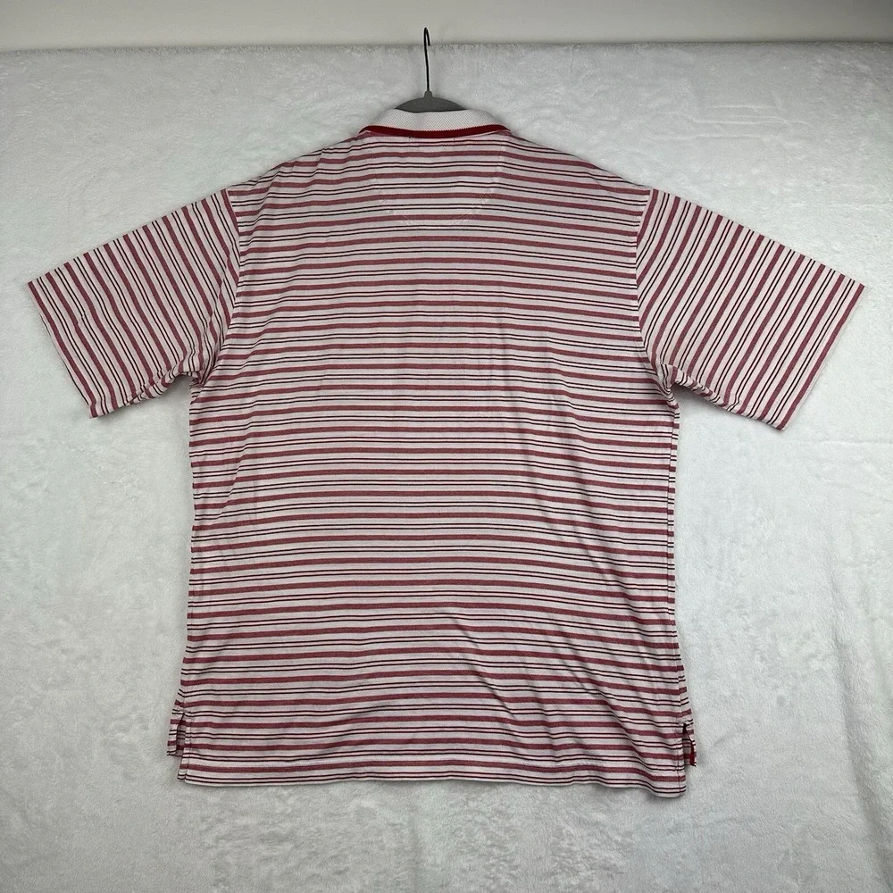 Daniel Cremieux Collection Large Mens Polo Shirt Red White Stripe Short Sleeve